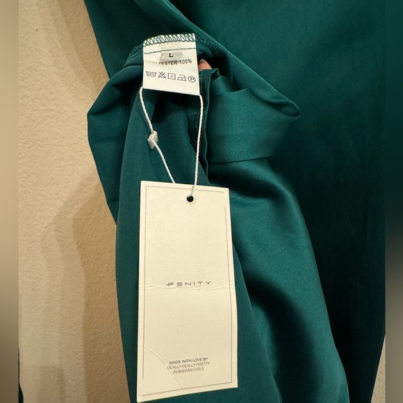 Fenity Isabelle Maxi Slip Dress Kelly Green Satin Open Back Draped Large Party - Picture 11 of 16